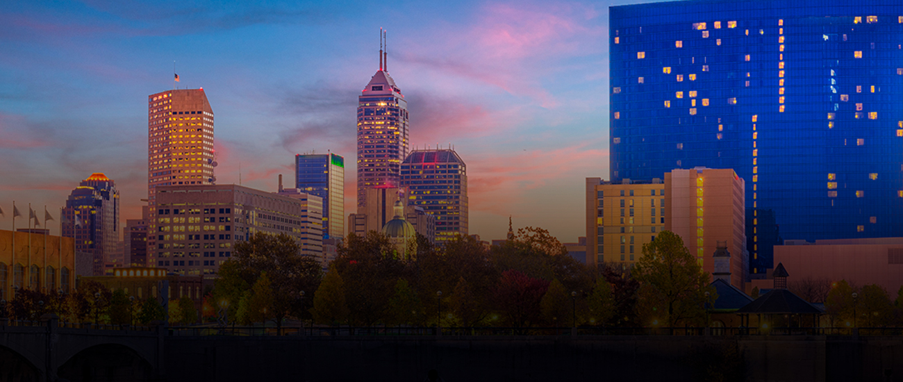 A photograph of the Indiana skyline.